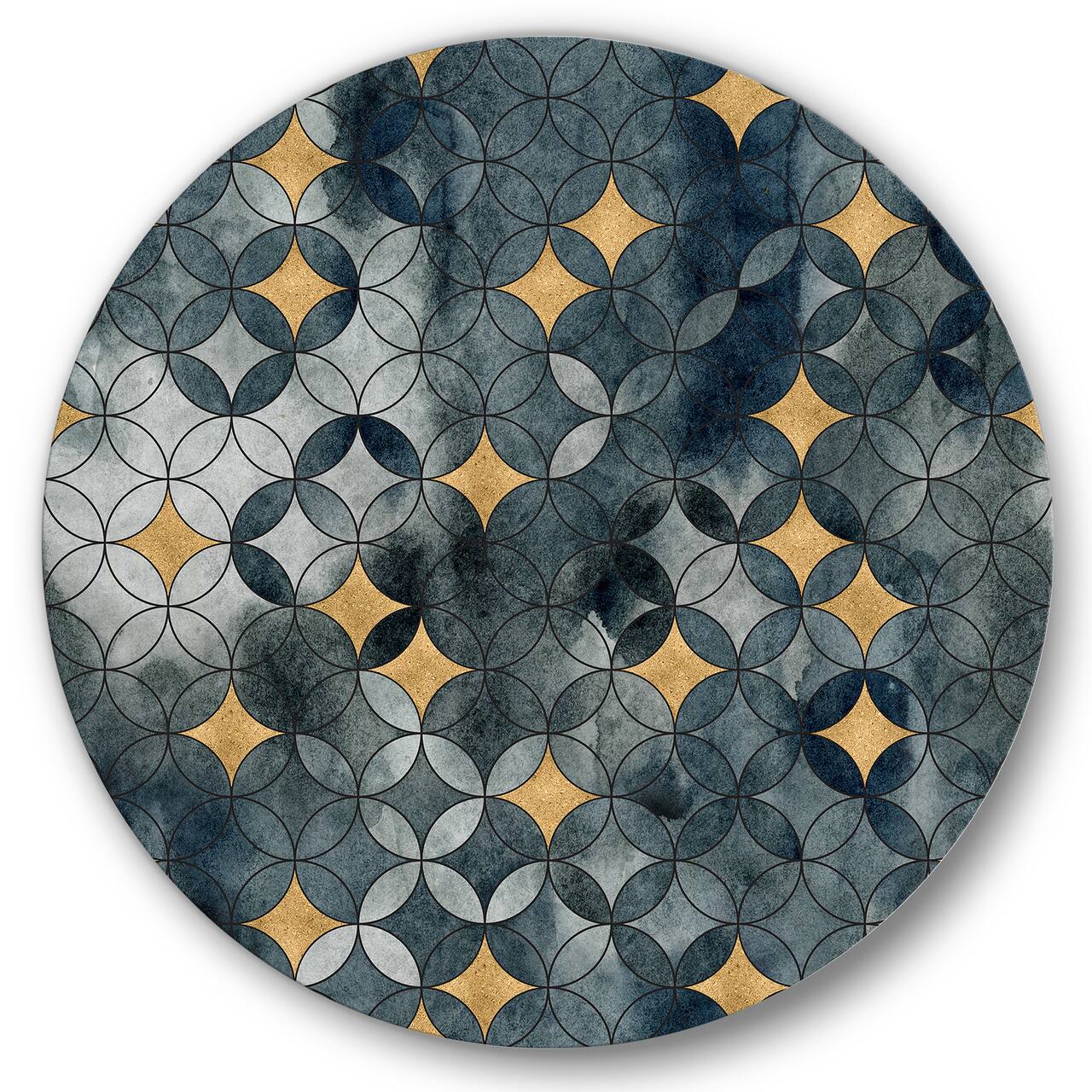 Designart - Geometry Intersecting Circles WIth Golden Stars - Modern Metal Circle Wall Art